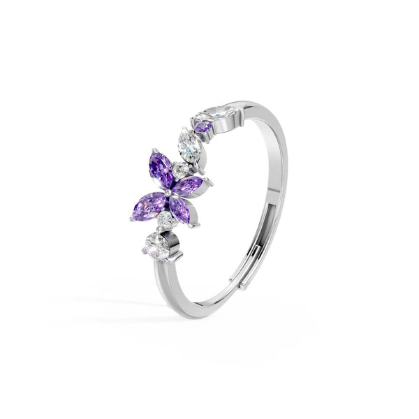 Miss Highness 925 Sterling Silver Purple CZ Flower Ring for Women & Girls