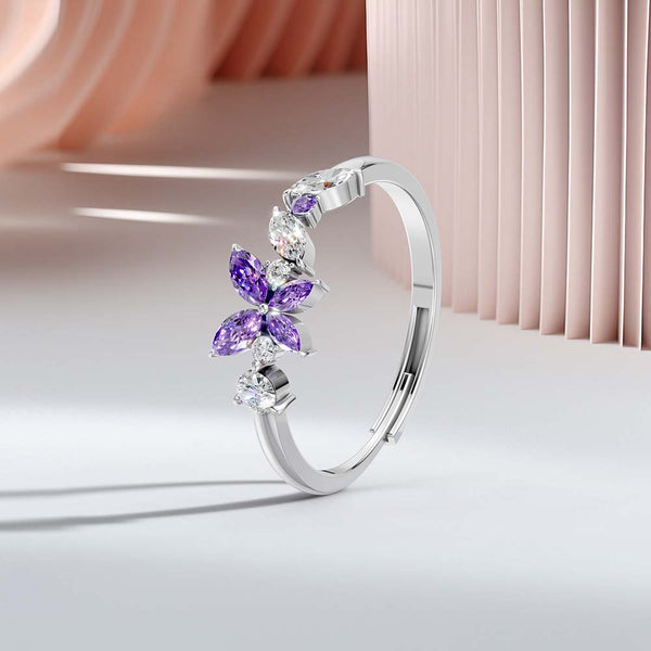 Miss Highness 925 Sterling Silver Purple CZ Flower Ring for Women & Girls