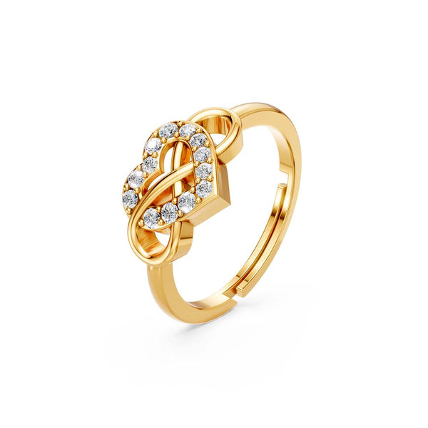 Miss Highness Gold-Plated 925 Silver Heart CZ Ring for Women | Double Heart Interlocking Design