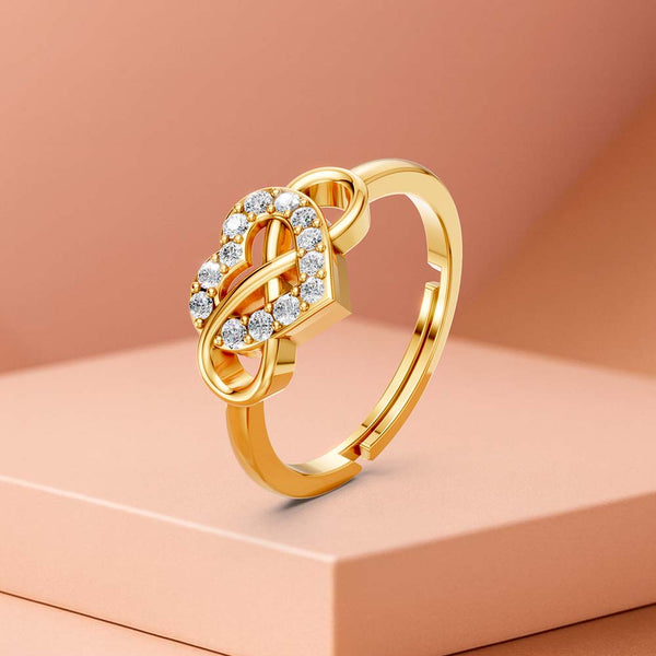 Miss Highness Gold-Plated 925 Silver Heart CZ Ring for Women | Double Heart Interlocking Design