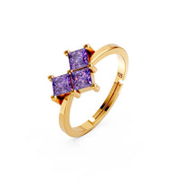 925 Sterling Silver Gold Plated Adjustable Princess Cut Purple Stone Ring for Women | Party Wear Gift