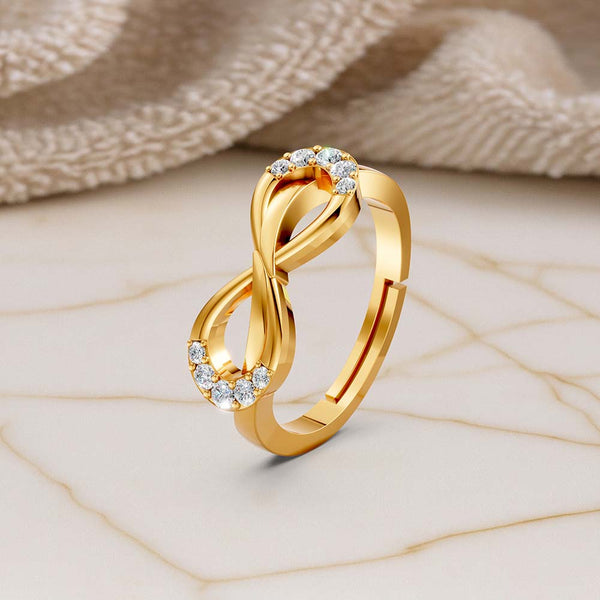 925 Sterling Silver Gold Plated Adjustable Infinity Ring for Women | Diamond Look Party Wear Gift