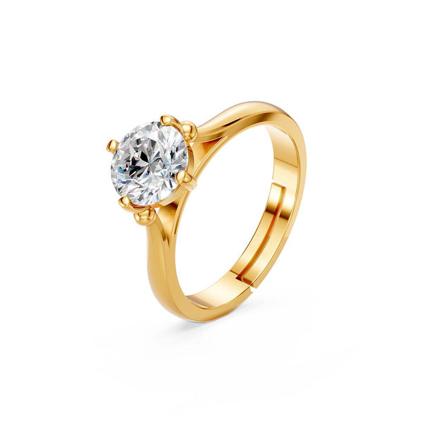 Miss Highness 925 Sterling Silver Gold Plated Adjustable Solitaire Ring for Women | Diamond Look Party Wear Gift