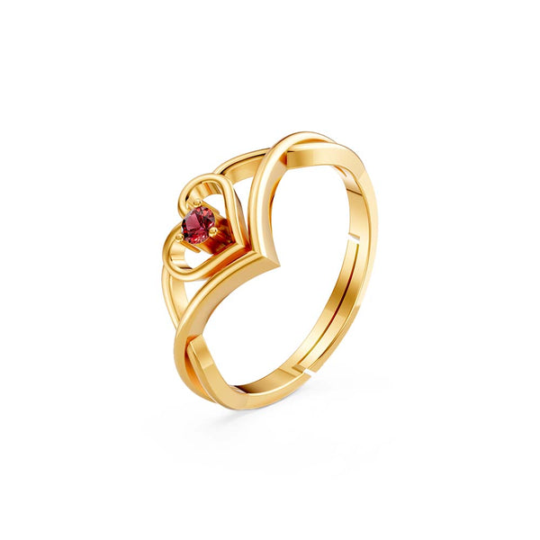 925 Sterling Silver Gold-Plated Red Heart Solitaire Open Ring for Women & Girls