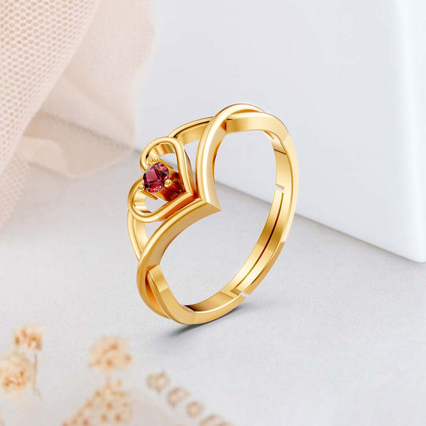 925 Sterling Silver Gold-Plated Red Heart Solitaire Open Ring for Women & Girls