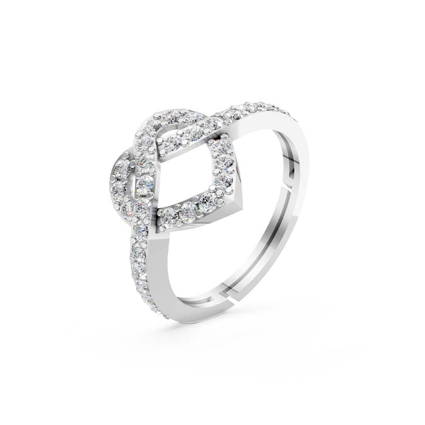 925 Sterling Silver Diamond Heart Open Ring for Women & Girls
