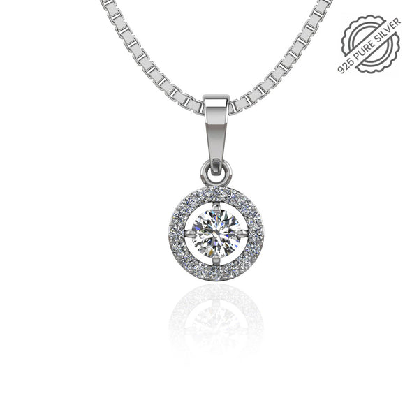 Pure 925 Silver Single Bail Halo Style Pendant for Girls