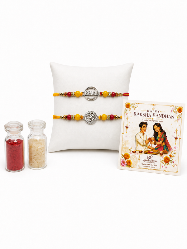 Miss Highness 925 Sterling Silver Bhai & Om Rakhi Set for Brother