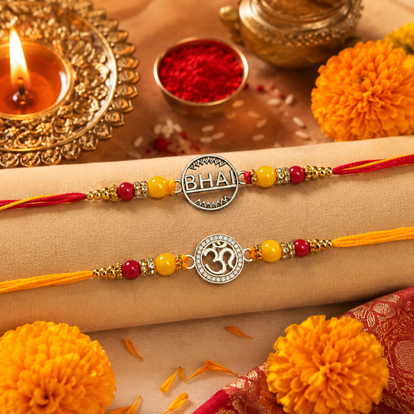 Miss Highness 925 Sterling Silver Bhai & Om Rakhi Set for Brother