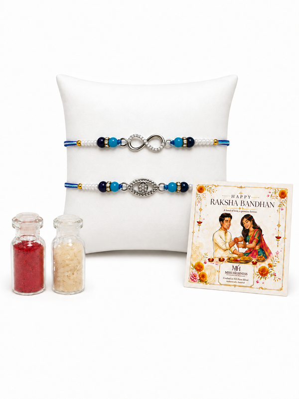 Miss Highness 925 Silver Infinity & Evil Eye Rakhi Set for Brother