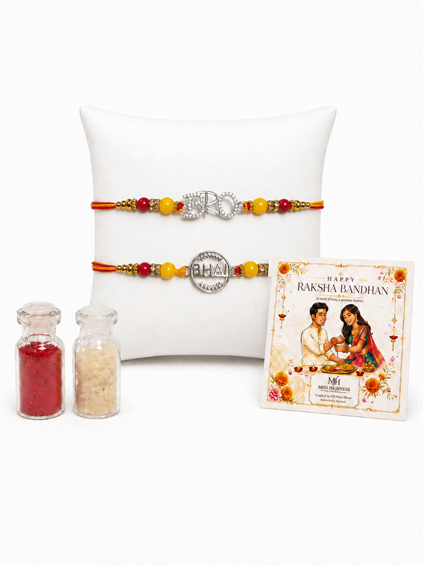 Miss Highness 925 Sterling Silver Bro & Bhai Rakhi Set for Brother