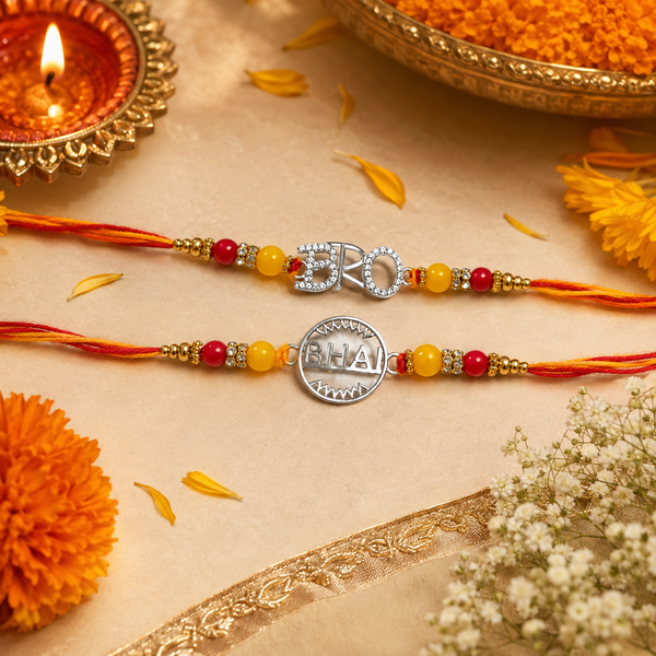Miss Highness 925 Sterling Silver Bro & Bhai Rakhi Set for Brother
