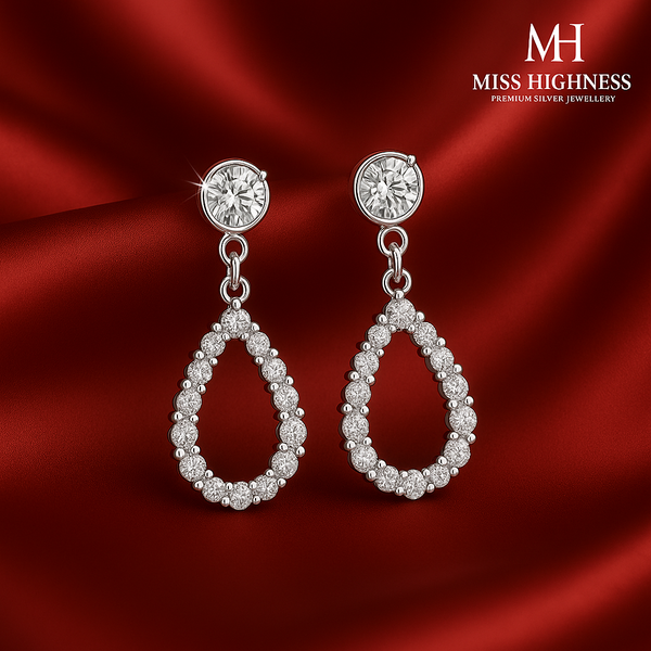 Miss Highness 925 Silver Teardrop Earrings for Women | AAA+ Zircon Diamond | Rhodium Plated Drop Earrings