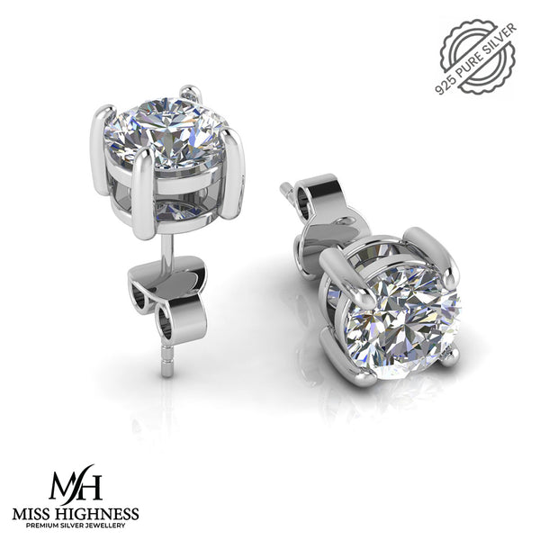 925 Sterling Silver Classic Diamond Stud Earrings for Women and Girls