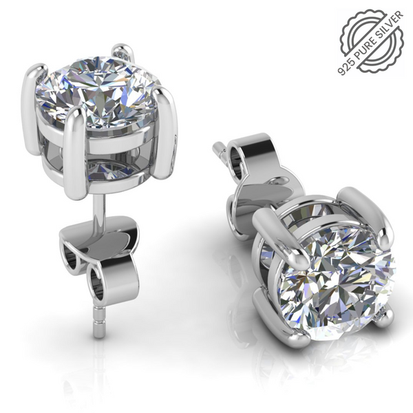925 Sterling Silver Classic Diamond Stud Earrings for Women and Girls