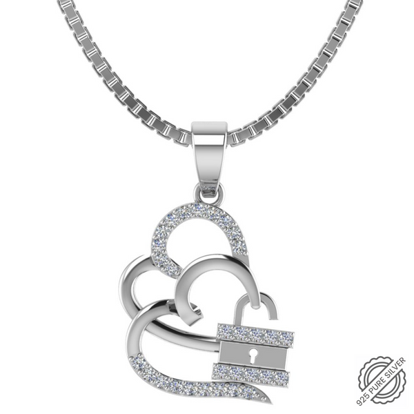 925 Sterling Silver Double Heart Pendant with pure silver link Chain