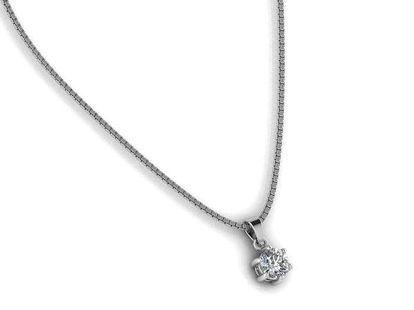 925 Sterling Silver Solitaire Diamond Pendant with Link Chain For Women's