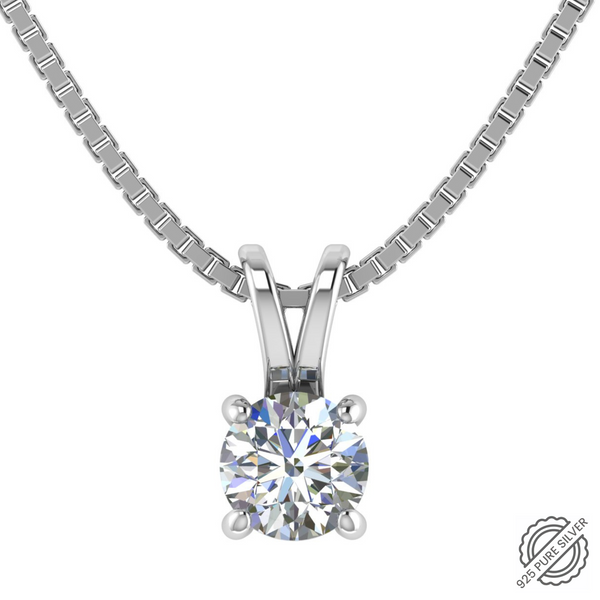 925 Sterling Silver Solitaire Pendant with Pure Silver Link Chain