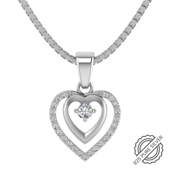 925 Pure Starling Silver Lovely Loyal Double Heart Necklace for Girls
