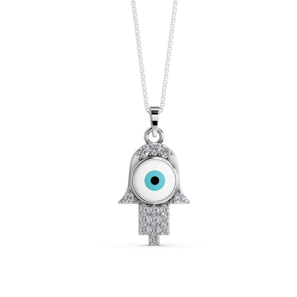 Pure 925 Silver Hamsa Hand Evil Eye Pendantwith chain