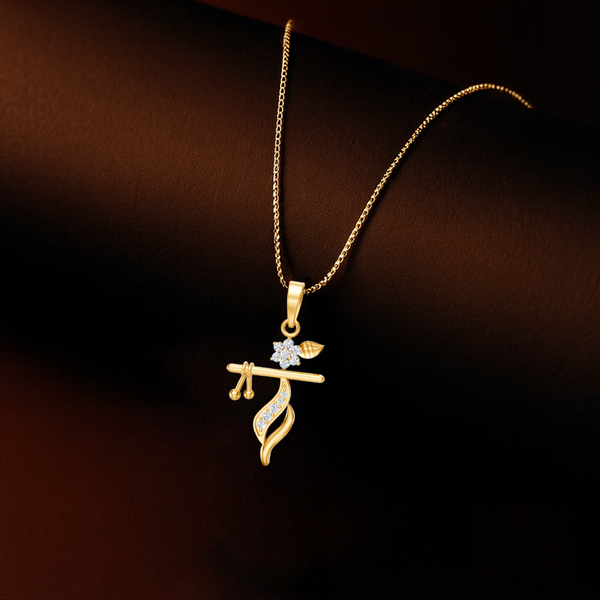 Miss Highness Shri Krishna Bansuri Pendant Gold-Plated 925 Silver | CZ Studded Flute Necklace for Men & Women