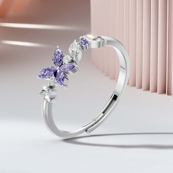 Miss Highness 925 Sterling Silver Purple CZ Flower Ring for Women & Girls