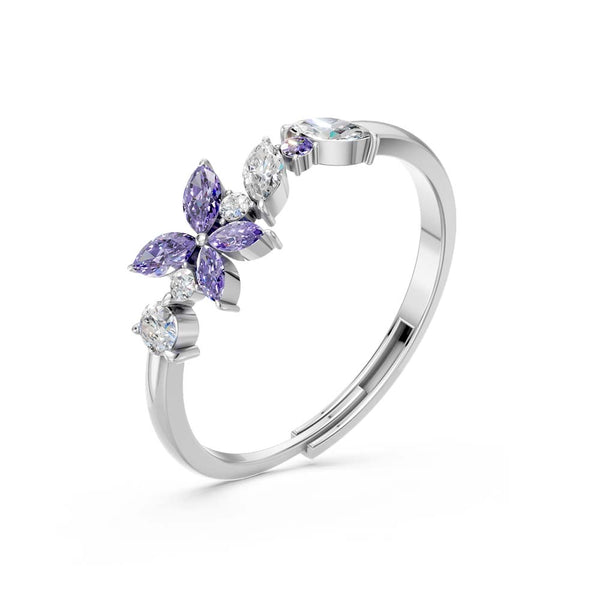 Miss Highness 925 Sterling Silver Purple CZ Flower Ring for Women & Girls