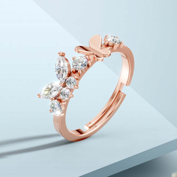 Miss Highness 925 Silver Rose Gold Plated Butterfly Design Adjustable Ring for Women