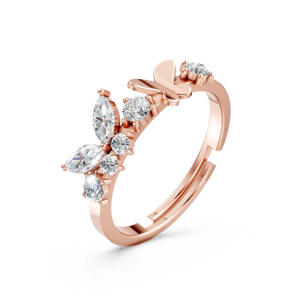 Miss Highness 925 Silver Rose Gold Plated Butterfly Design Adjustable Ring for Women