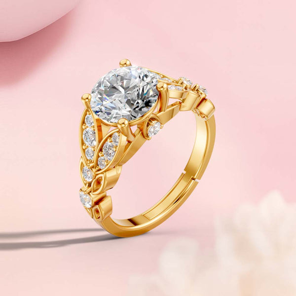 Miss Highness Gold-Plated 925 Silver Solitaire Ring for Women | CZ Embellished Vintage Floral Design