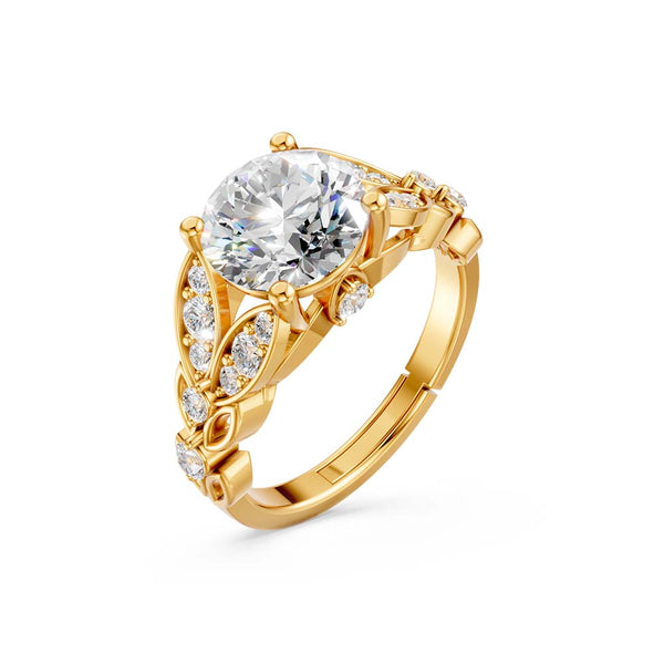 Miss Highness Gold-Plated 925 Silver Solitaire Ring for Women | CZ Embellished Vintage Floral Design