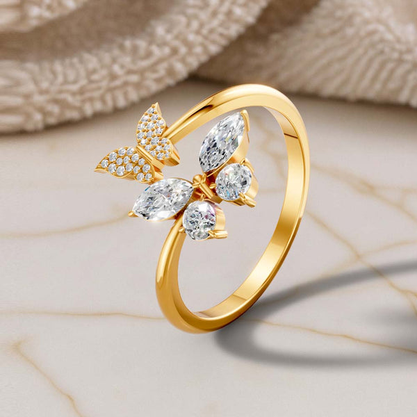 Miss Highness Gold-Plated 925 Silver Butterfly Ring for Women | Dual Butterfly CZ Stone Design