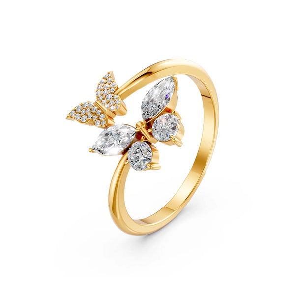 Miss Highness Gold-Plated 925 Silver Butterfly Ring for Women | Dual Butterfly CZ Stone Design