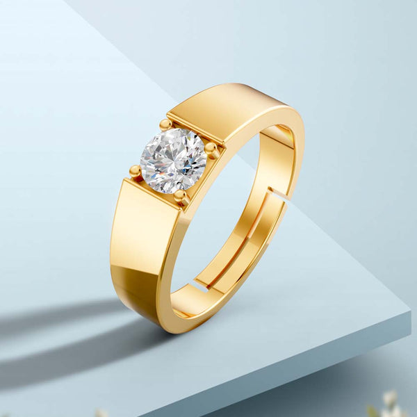 Miss Highness Gold-Plated 925 Silver Men’s Solitaire Ring | Classic Round CZ Statement Band