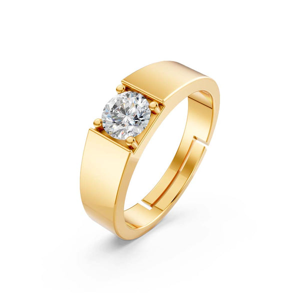 Miss Highness Gold-Plated 925 Silver Men’s Solitaire Ring | Classic Round CZ Statement Band