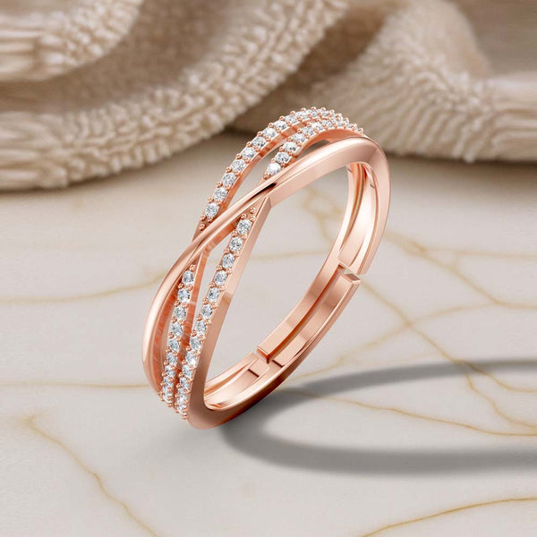 Miss Highness 925 Sterling Silver Rose Gold Plated Adjustable Ring for Women | Diamond Look Party Wear Gift