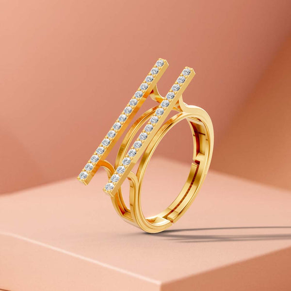 925 Sterling Silver 24K Gold-Plated Dual Bar Open Ring for Women & Girls