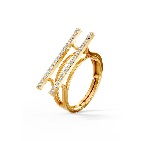 925 Sterling Silver 24K Gold-Plated Dual Bar Open Ring for Women & Girls