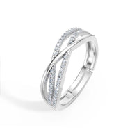 925 Sterling Silver Zircon studded three line Free size Ring