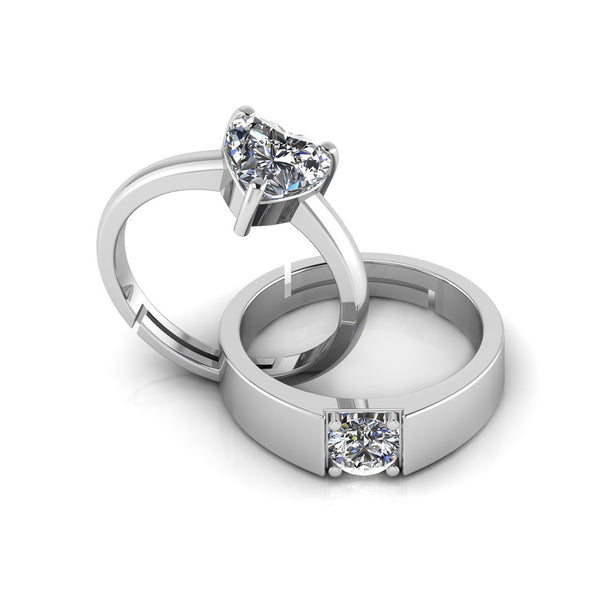 925 Sterling Silver Solitaire Dizzle Heart Rings for Couple