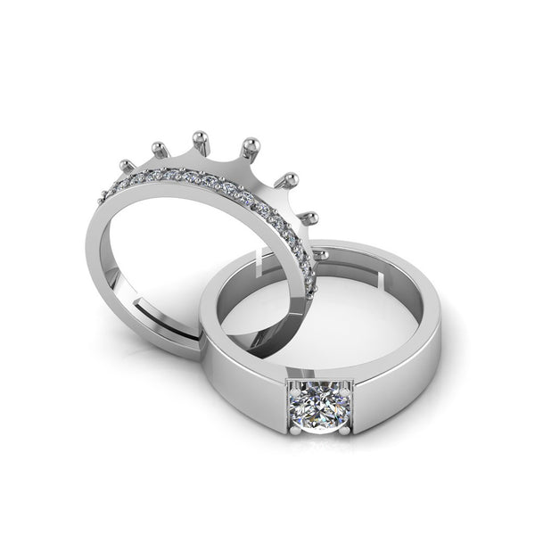 925 Sterling Silver Zircon Embellished Crown Couple's Ring