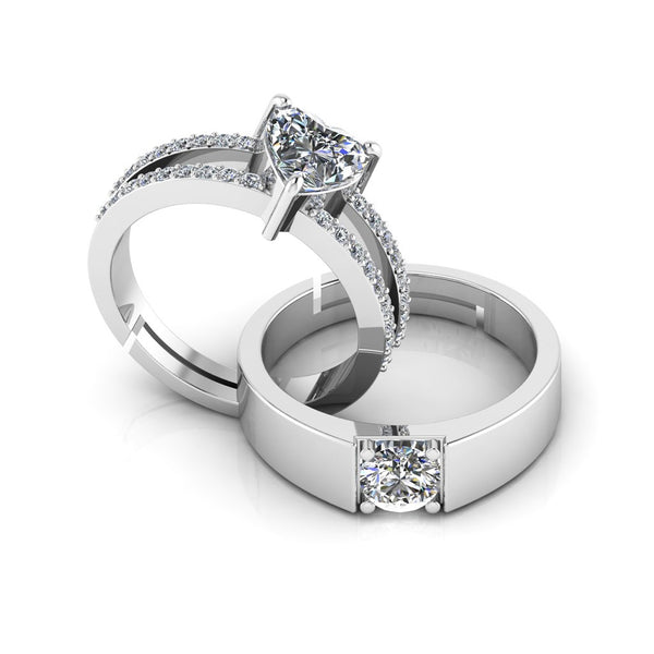 925 Sterling Silver Heart Shape Diamond Studded Royal Ring for Couple's