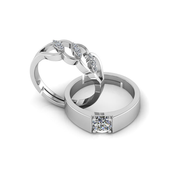 925 Sterling Silver Solitaire and Crystal Designer Zircon Diamond Ring for Couple