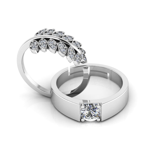 925 Sterling Silver Ring with Leaf Shape Zircon for Couple's