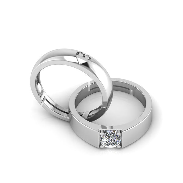 925 Pure Silver Solitaire Diamond Crystal heart Free Size Ring For Couple's
