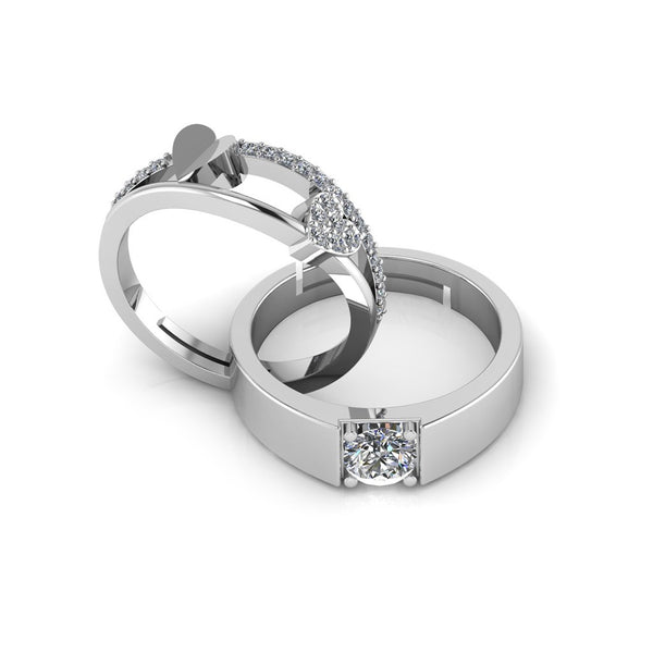 925 Pure Silver Zircon Heart Solitaire Diamond Couple's Ring