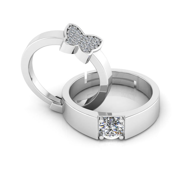 925 Sterling Silver Diamond studded Butterfly Couples Ring