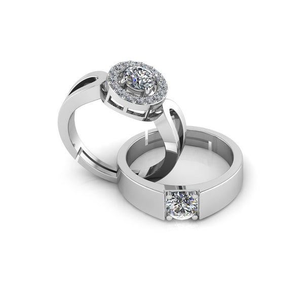 925 Sterling Silver Solitaire and Glamaeria Ring For Couple's