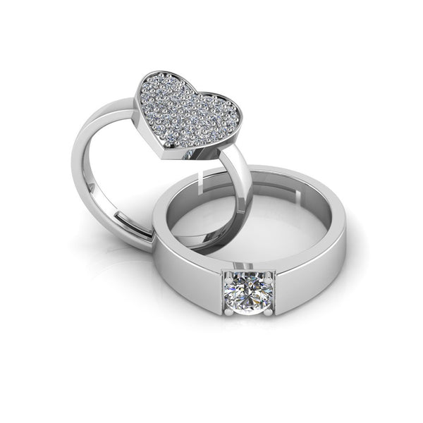 925 Sterling Silver Solitaire Trendor Heart Decor Special Couple's Ring