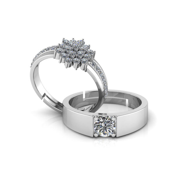 925 Sterling Silver Solitaire Pretty Posy Cocktail Ring For Couple's